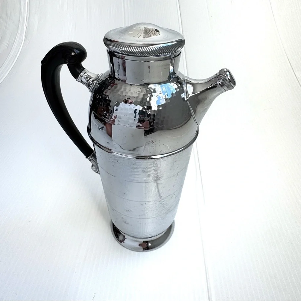 Vintage Krome kraft farber brother antique Silver Cocktail Shaker Black Handle
